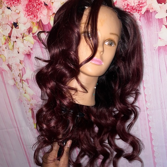 22 inch 5x5 burgundy closure wig main image 5
